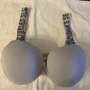 Victoria's Secret Light Gray Molded T-Shirt Push up Bra with Logo Straps